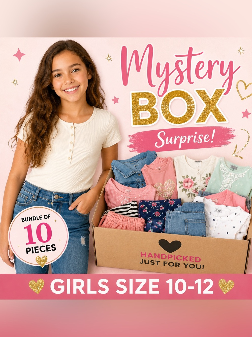 Girls Mystery Box Bundle 10 Pieces Size 10-12 | Surprise Clothing Lot